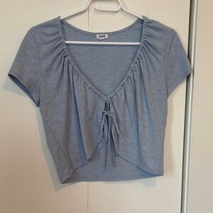 Garage Light Blue Tie-Front Crop Top